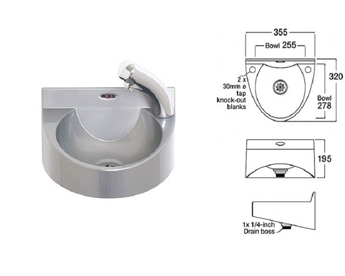 Mechline Basix Wash Hand Basin with Hands-Free Tap WS1-NT ABS - Grey